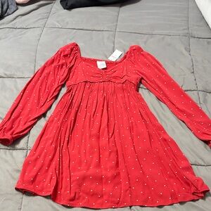 Gap Red Long-Sleeve White Hearts Empire-Waist Dress